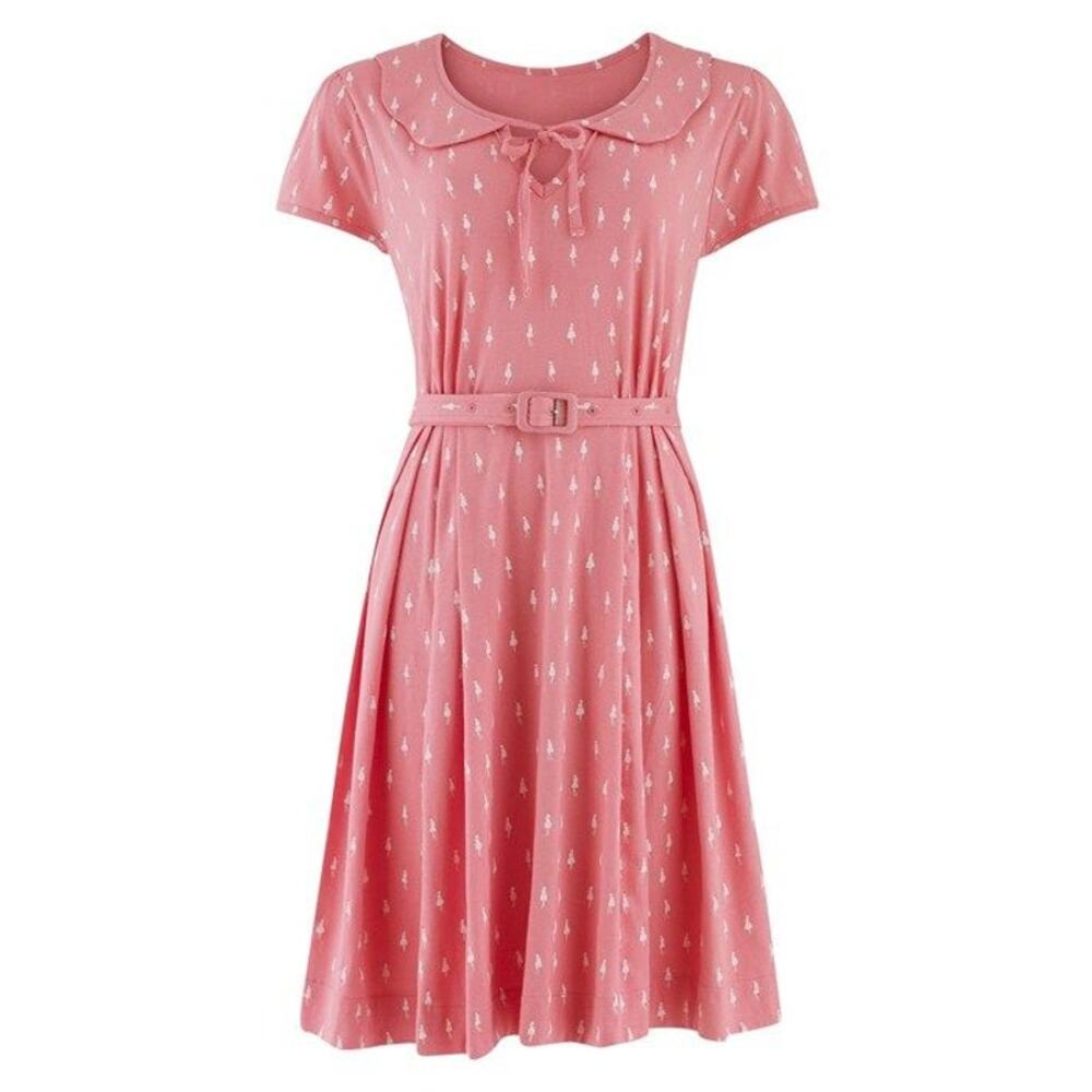ORLA KIELY w/ PEOPLE TREE Women's Pink White Flower Girls Midi Dress Size 8
